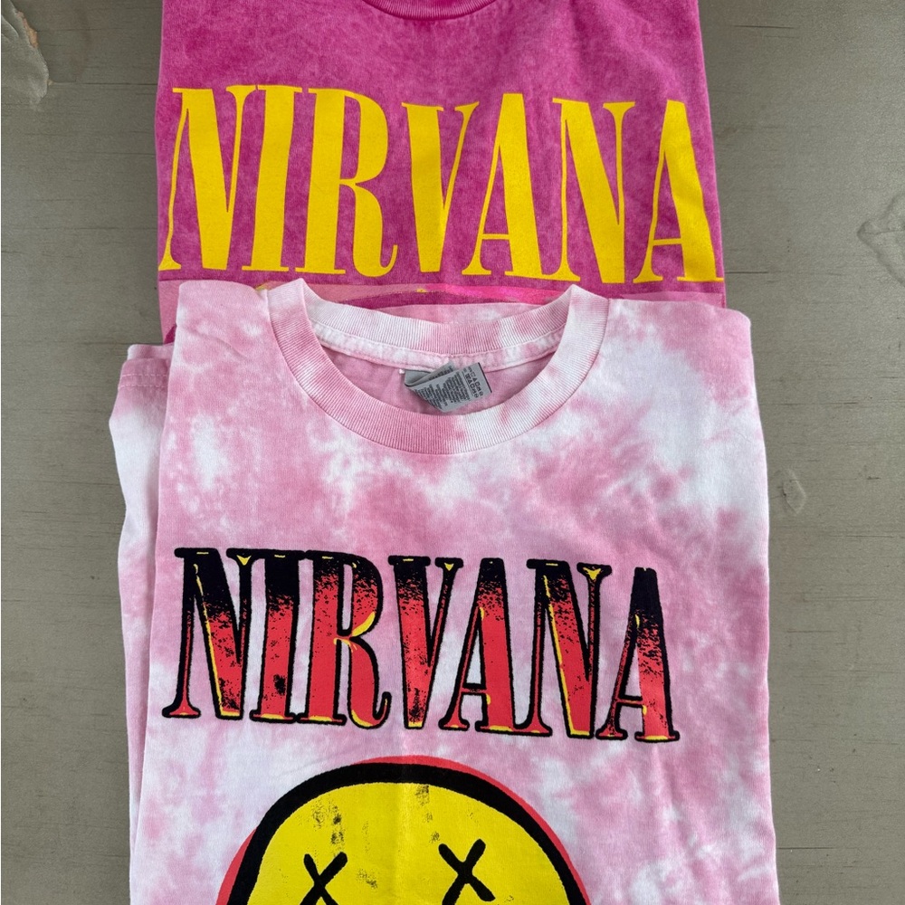 Nirvana Pink and Yellow Graphic Tees